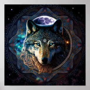 Mystical Wolf Moon Mandala Poster