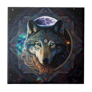 Mystical Wolf Moon Mandala Tile