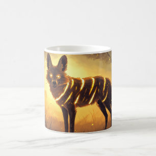 Mystical Wolf Mug with Luminous Stripes in Twiligh