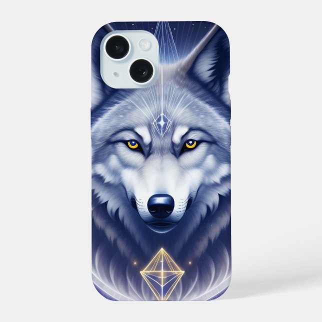 Mystical Wolf Portrait Art iPhone 15 Case (Back)