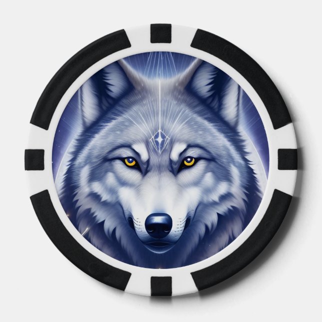 Mystical Wolf Portrait Art Poker Chips (Front)