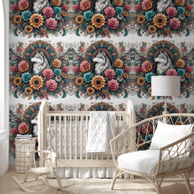 Mystical Wolf & Sunflower Symphony Wallpaper (Kids)