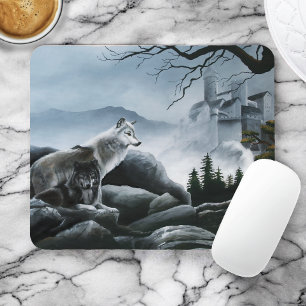 Mystical Wolves Guards Castle Fantasy Wildlife Mouse Mat