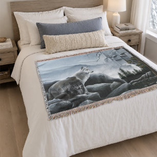 Mystical Wolves Guards Castle Fantasy Wildlife Throw Blanket