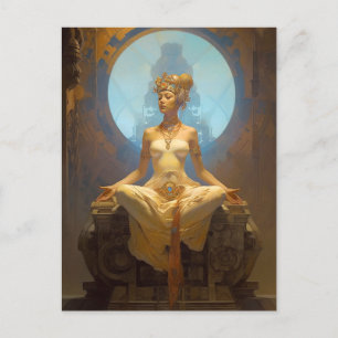 Mystical Woman Meditating Blue Gold Fantasy Art Postcard