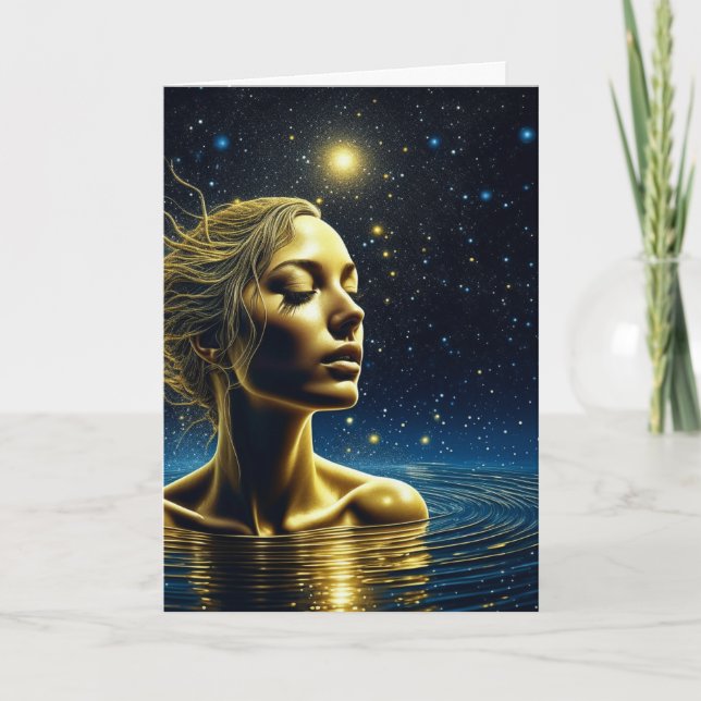 Mystical Woman Meditating Under the Stars Card (Front)