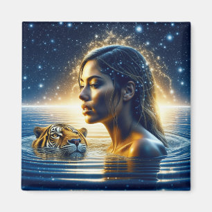 Mystical Woman Swimming with Tiger Magnet