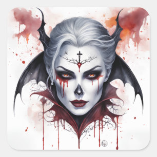 Mystical Woman Vampire Watercolor - Enchanting Art Square Sticker