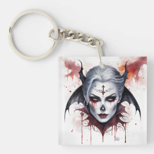 Mystical Woman Vampire Watercolor Halloween  Key Ring