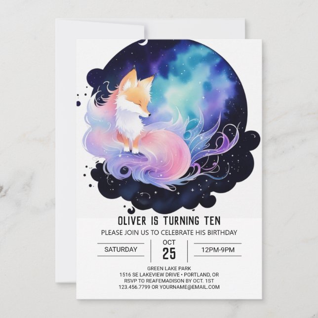Mystical Woodland Fox Birthday Invitation (Front)