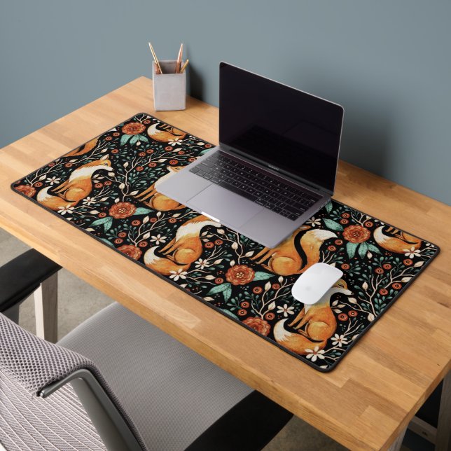 Mystical Woodland Fox with Moons and Moths Desk Mat (Office 2)