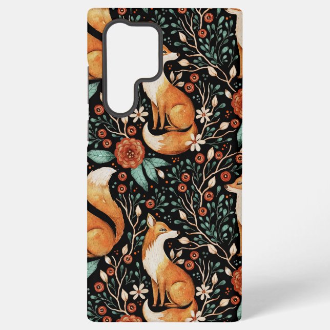 Mystical Woodland Fox with Moons and Moths Samsung Galaxy S22 Ultra Case (Back)