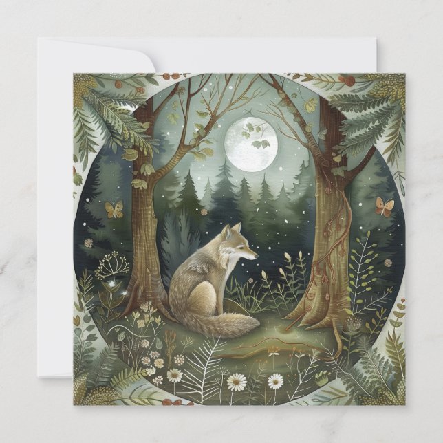 Mystical Woodland Wolf Thank You Card (Front)