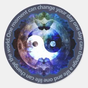 Mystical Yin Yang, Spiritual Inspirational Quote Classic Round Sticker
