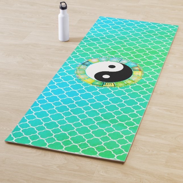 Mystical Yin Yang Symbol on Quatrefoil  Yoga Mat (In Situ)