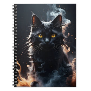 Mystified Black Cat in a Haze of Smoke Notebook
