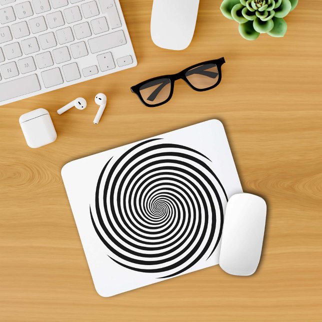 Mystify Your Mouse with Hypnosis Spiral Mouse Pad (Spice up your workspace with this hypnotic retro modern black and white spiral computer mouse pad! )
