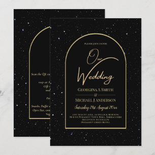 Mystique BLACK GOLD Starry Night Wedding Invitation