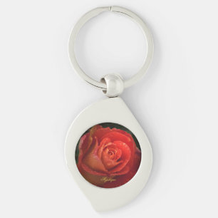 Mystique Dark Botanical Red Orange Rose Keyring