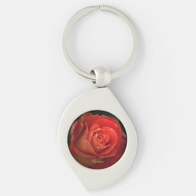 Mystique Dark Botanical Red Orange Rose Keyring (Front)
