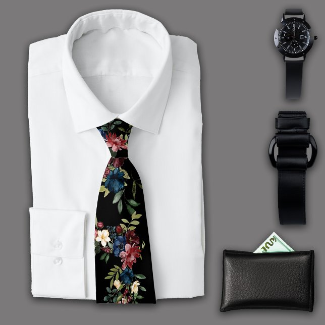 Mystique Florals Botanicals Black Monogram Tie (Creator Uploaded)