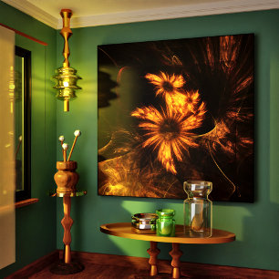 Mystique Garden Golden Abstract Fractal Art Canvas Print