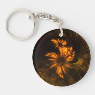 Mystique Garden Golden Abstract Fractal Art Key Ring