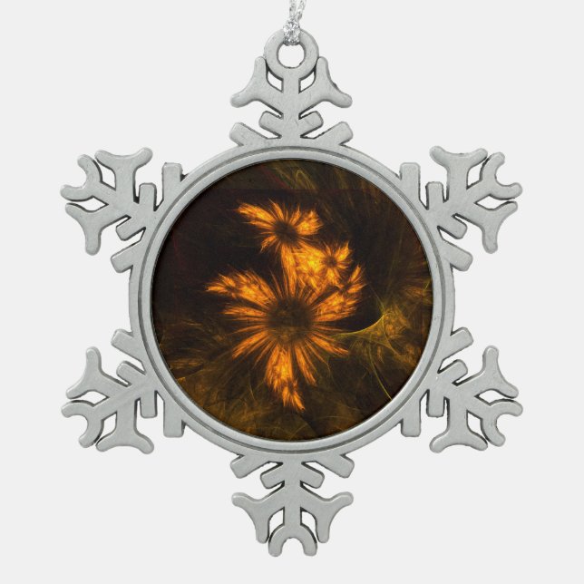 Mystique Garden Golden Abstract Fractal Art Snowflake Pewter Christmas Ornament (Front)