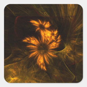 Mystique Garden Golden Abstract Fractal Art Square Sticker
