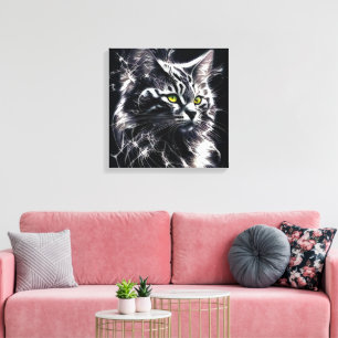 Mystique in Black and Silver - Mystical Cat Canvas Print