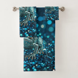 Mystique of the Blue Dimentee Frog On Blue Bokeh Bath Towel Set