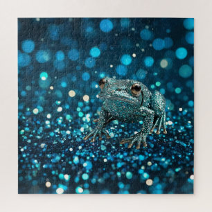 Mystique of the Blue Dimentee Frog On Blue Bokeh Jigsaw Puzzle