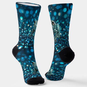 Mystique of the Blue Dimentee Frog On Blue Bokeh Socks