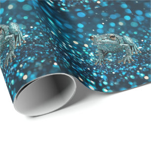 Mystique of the Blue Dimentee Frog On Blue Bokeh Wrapping Paper