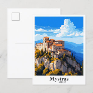 Mystras Greece Vintage Travel Illustration Postcard