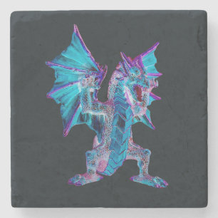 Mythic Azure Flame Serpent Fantasy Table Stone Coaster