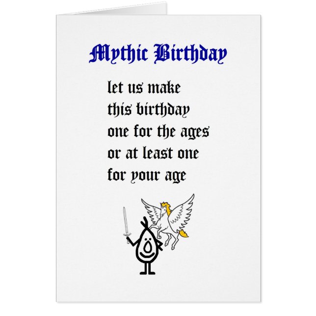 Mythic Birthday - a funny happy birthday poem (Front)