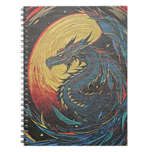 Mythic Dragon Sun Woodcut Notebook