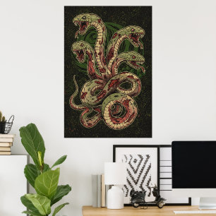 Mythic Green Serpent Horror Art Poster
