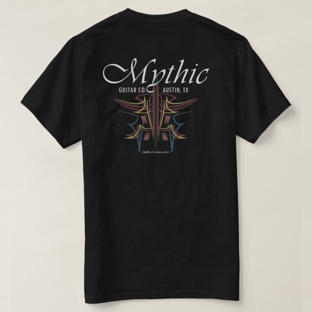 mythic guitar co colour pinstripe T-Shirt (Design Back)