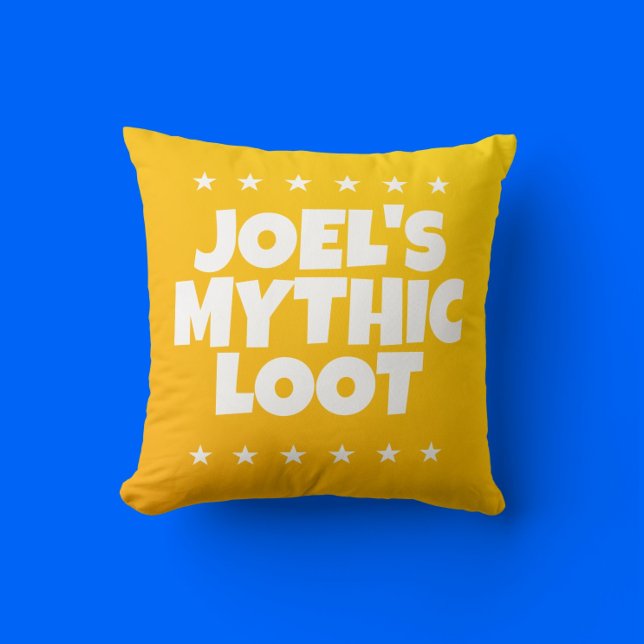 Mythic Loot Gamer Yellow White Boys Name  Cushion (Creator Uploaded)
