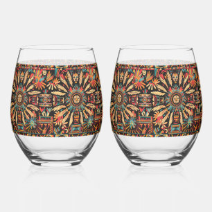 Mythic Sapphire "Aztec Dream" 16oz Stemless Wine G Glass