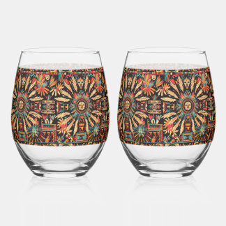 Mythic Sapphire "Aztec Dream" 16oz Stemless Wine G Glass