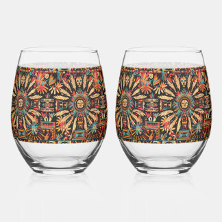 Mythic Sapphire "Aztec Dream" 16oz Stemless Wine G Stemless Wine Glass