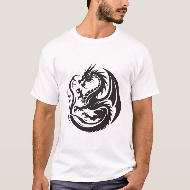 Mythical Black Dragon Tattoo T-Shirt (Front)