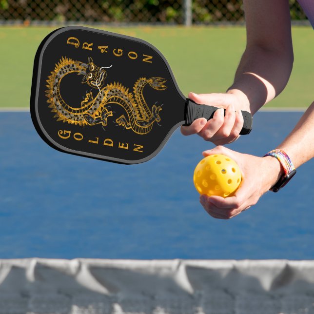 Mythical Black Grey Gold Dragon Pickleball Paddle (Insitu)