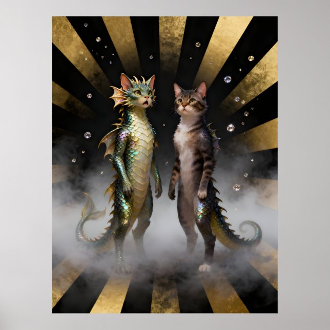 Mythical Cat-Dragon Creatures Poster (Front)