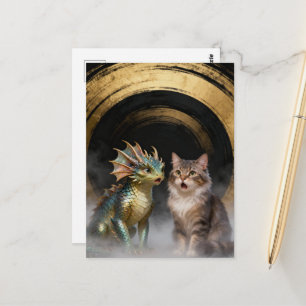 Mythical Cat-Dragon Creatures Surprised Postcard
