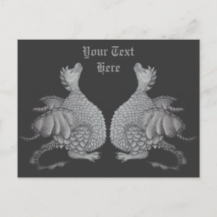 mythical creature cute little grey dragon postcard