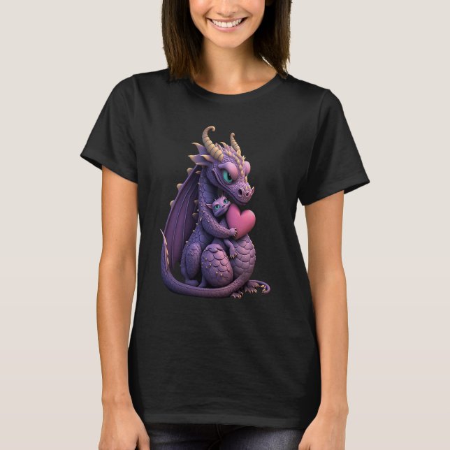 Mythical Creature Fans Dragon Mum Hugging A Child  T-Shirt (Front)